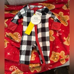 Little Sleepies Plaid Kids One Piece in Black and Red